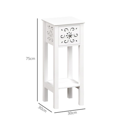 Set of 2 Floral Cut-Out Side Tables with Drawer and Shelf - White