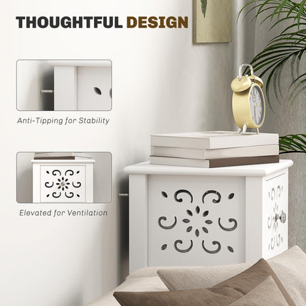Set of 2 Floral Cut-Out Side Tables with Drawer and Shelf - White