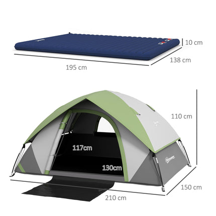 Camping Tent with Inflatable Mattress, 2-3 Person Dome Tent with Air Bed and Sew