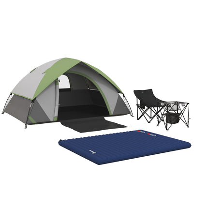 Camping Tent with Inflatable Mattress and Camping Table&Chair, 2-3 Person Dome T