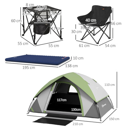 Camping Tent with Inflatable Mattress and Camping Table&Chair, 2-3 Person Dome T