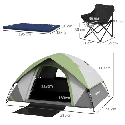Camping Tent with Inflatable Mattress and Camping Chair, 2-3 Person Dome Tent With Inflatable Mattress And Camping Chair 2 3 Person Dome Tent Wi