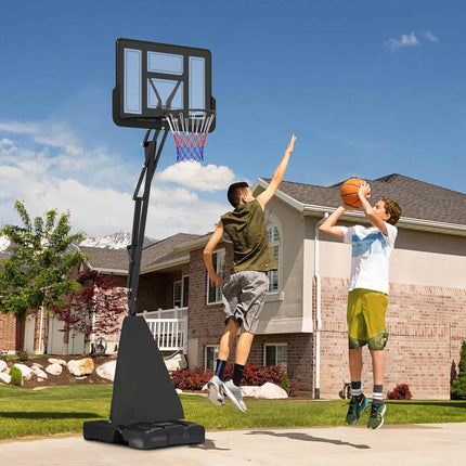 Adjustable Outdoor Basketball Hoop with Rebound System, Weighted Base & Wheels, 2.45-3.05m - Black