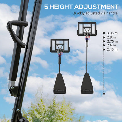 Adjustable Outdoor Basketball Hoop with Rebound System, Weighted Base & Wheels, 2.45-3.05m - Black