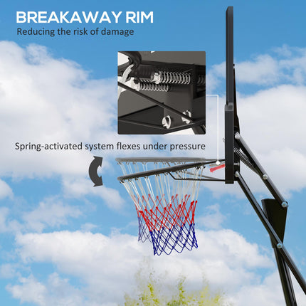 Adjustable Outdoor Basketball Hoop with Rebound System, Weighted Base & Wheels, 2.45-3.05m - Black