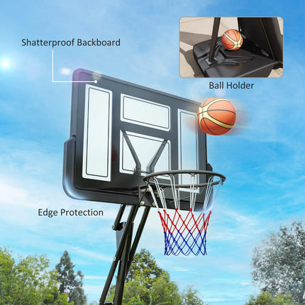 Adjustable Outdoor Basketball Hoop with Rebound System, Weighted Base & Wheels, 2.45-3.05m - Black