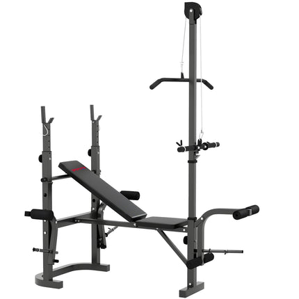 Adjustable Weight Bench with Bench Press Rack, Preacher Curl, Leg Extension & Lat Pull Down - Black