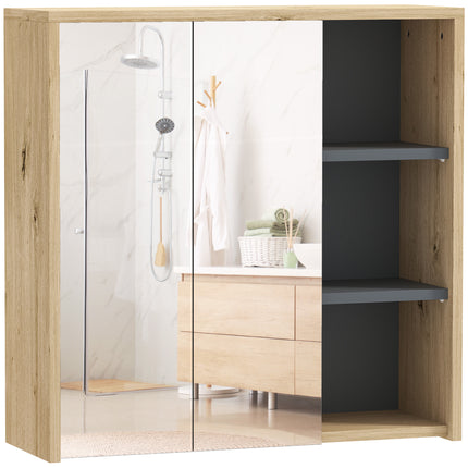 Five-Shelf Mirrored Bathroom Cabinet Wall-Mounted with Wood-Effect Finish