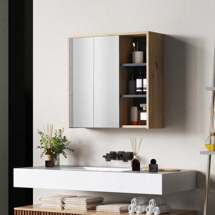 Five-Shelf Mirrored Bathroom Cabinet Wall-Mounted with Wood-Effect Finish