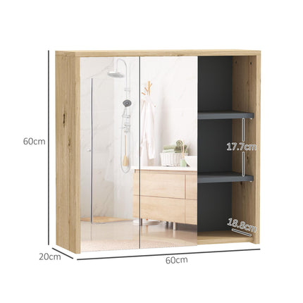 Five-Shelf Mirrored Bathroom Cabinet Wall-Mounted with Wood-Effect Finish