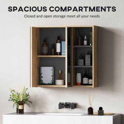 Five-Shelf Mirrored Bathroom Cabinet Wall-Mounted with Wood-Effect Finish