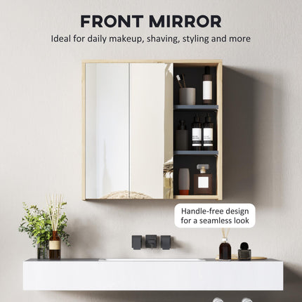 Five-Shelf Mirrored Bathroom Cabinet Wall-Mounted with Wood-Effect Finish