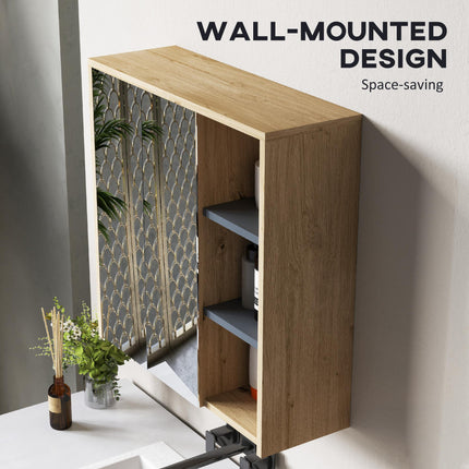 Five-Shelf Mirrored Bathroom Cabinet Wall-Mounted with Wood-Effect Finish