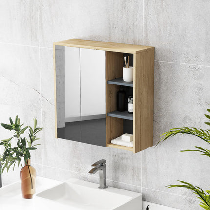 Five-Shelf Mirrored Bathroom Cabinet Wall-Mounted with Wood-Effect Finish