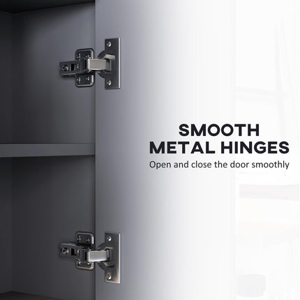 Wall Mounted Bathroom Mirror Cabinet with 3 Doors and Cupboards - Grey