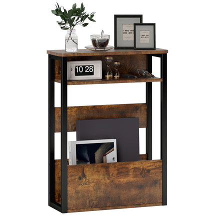 Industrial Side Table with Storage Shelves - Black/Brown