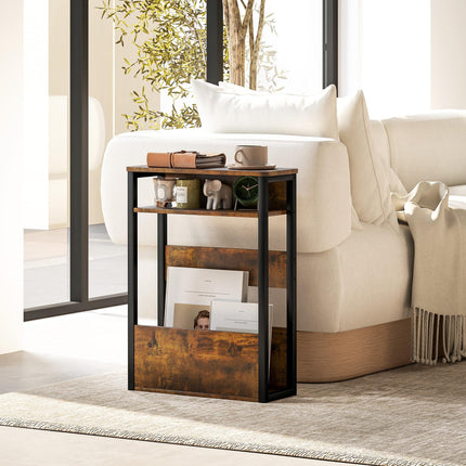 Industrial Side Table with Storage Shelves - Black/Brown