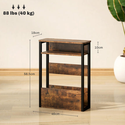 Industrial Side Table with Storage Shelves - Black/Brown