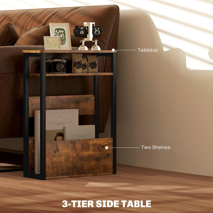Industrial Side Table with Storage Shelves - Black/Brown