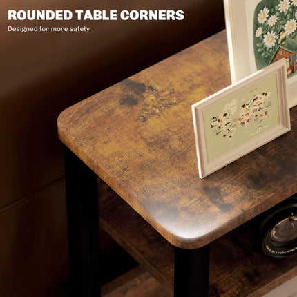 Industrial Side Table with Storage Shelves - Black/Brown