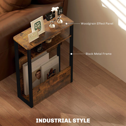 Industrial Side Table with Storage Shelves - Black/Brown