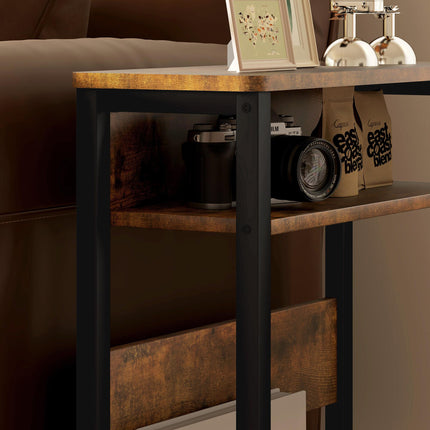 Industrial Side Table with Storage Shelves - Black/Brown