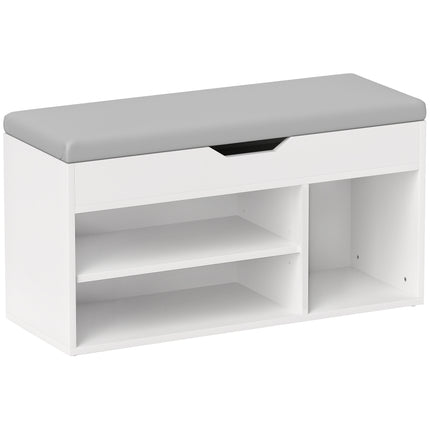Shoe Cabinet Bench with Hidden Storage and Padded Seat Organizer - Cream White