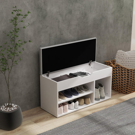 Shoe Cabinet Bench with Hidden Storage and Padded Seat Organizer - Cream White