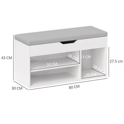 Shoe Cabinet Bench with Hidden Storage and Padded Seat Organizer - Cream White