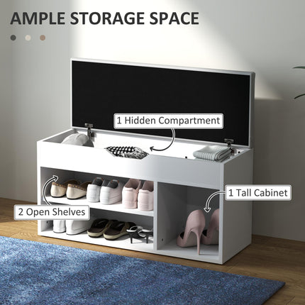 Shoe Cabinet Bench with Hidden Storage and Padded Seat Organizer - Cream White