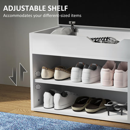 Shoe Cabinet Bench with Hidden Storage and Padded Seat Organizer - Cream White