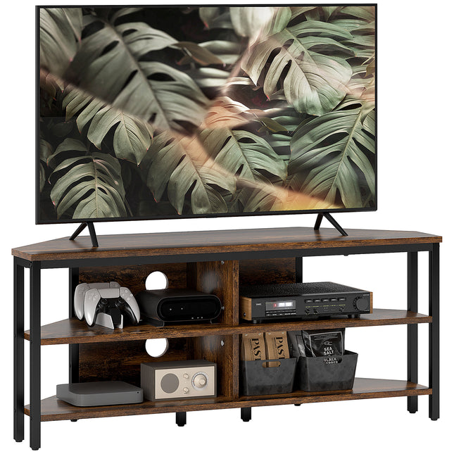 Industrial Corner TV Unit for TVs up to 50" with Storage Shelves - Black/Brown