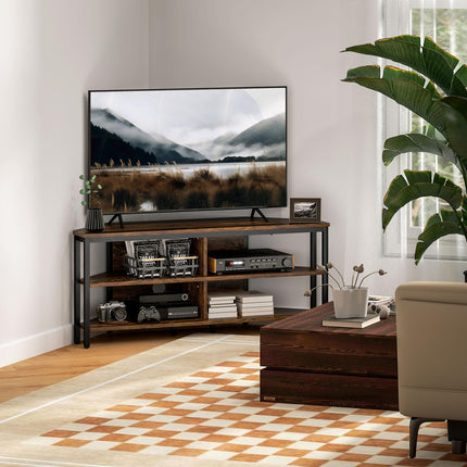 Industrial Corner TV Unit for TVs up to 50" with Storage Shelves - Black/Brown