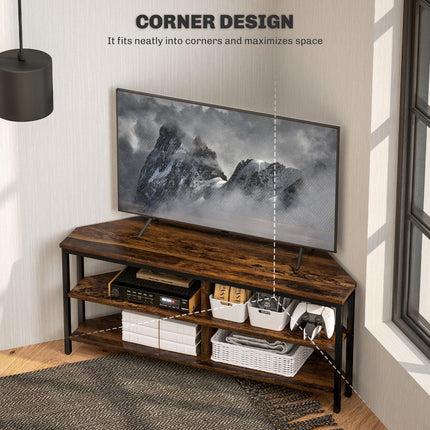 Industrial Corner TV Unit for TVs up to 50" with Storage Shelves - Black/Brown