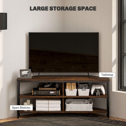 Industrial Corner TV Unit for TVs up to 50" with Storage Shelves - Black/Brown