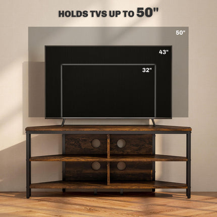 Industrial Corner TV Unit for TVs up to 50" with Storage Shelves - Black/Brown