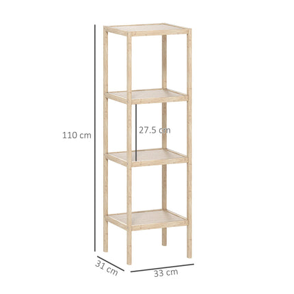 Four-Tier Bamboo Bathroom Shelf - Natural Finish
