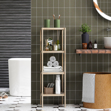 Four-Tier Bamboo Bathroom Shelf - Natural Finish