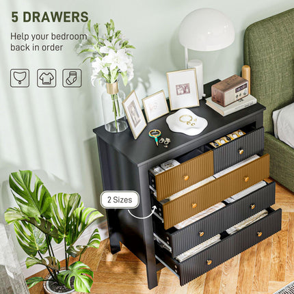Elegant 5-Drawer Chest with Gold Handles - Black