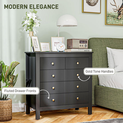 Elegant 5-Drawer Chest with Gold Handles - Black