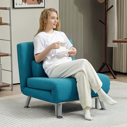 Single Linen-Feel 3-in-1 Sleeper Chair with Adjustable Backrest - Dark Blue