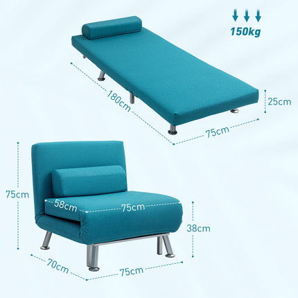 Single Linen-Feel 3-in-1 Sleeper Chair with Adjustable Backrest - Dark Blue