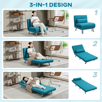 Single Linen-Feel 3-in-1 Sleeper Chair with Adjustable Backrest - Dark Blue