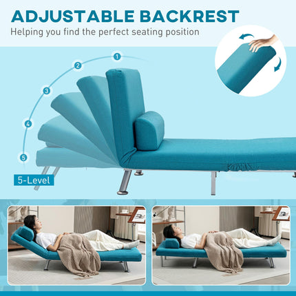 Single Linen-Feel 3-in-1 Sleeper Chair with Adjustable Backrest - Dark Blue