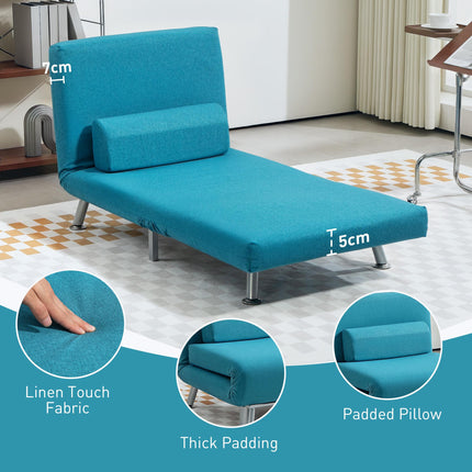 Single Linen-Feel 3-in-1 Sleeper Chair with Adjustable Backrest - Dark Blue