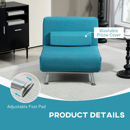 Single Linen-Feel 3-in-1 Sleeper Chair with Adjustable Backrest - Dark Blue