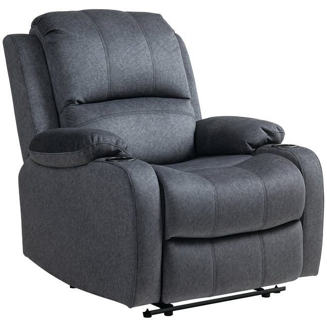 Microfibre Manual Reclining Armchair with Footrest - Black
