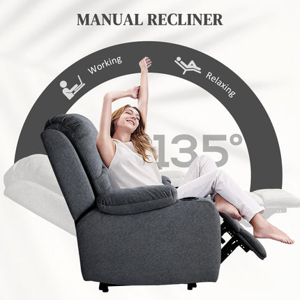 Microfibre Manual Reclining Armchair with Footrest - Black