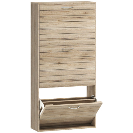12-Shoe Flip Drawer Storage Cabinet with Adjustable Shelves - Brown Wood-Effect