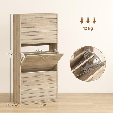 12-Shoe Flip Drawer Storage Cabinet with Adjustable Shelves - Brown Wood-Effect